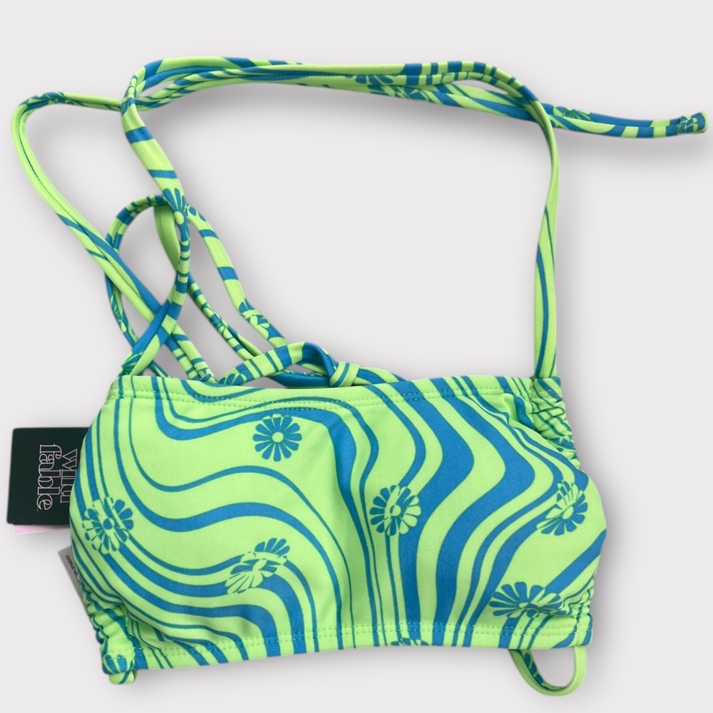 NWT. Floral Strappy Bikini Top in Green and Blue